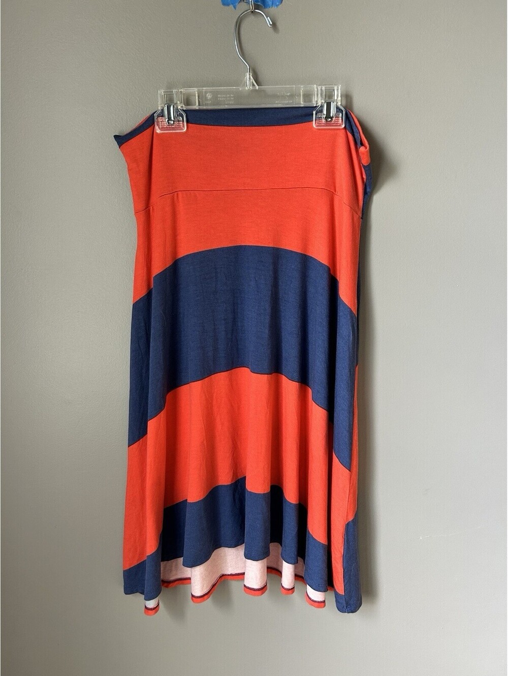 Lularoe Azure Midi Skirt Medium Navy Orange Stripe Comfy Casual Flare